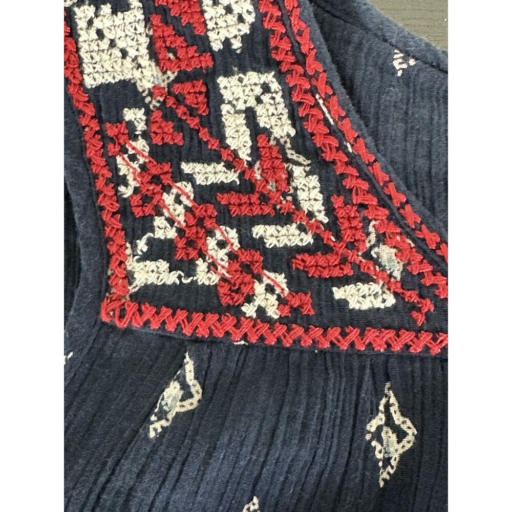 Lucky Brand Tank Top M Sleeveless Navy Embroidered Boho Festival Peasant Shirt - Picture 3 of 7